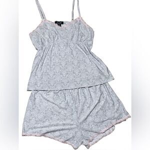 Rene Rofe Gray & Pink Paisley Designed Pajama Set with Lace Trim (Size: XL)